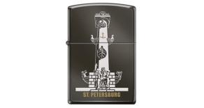 Зажигалка ZIPPO Ростральная колонна, с покрытием Black Ice®, латунь/сталь, чёрная, 36x12x56 мм